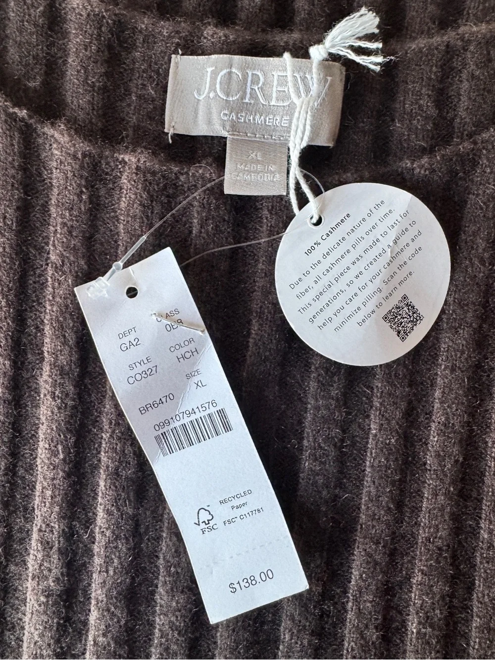NWT J. CREW Women's Wide-rib cashmere sweater shell heather chocolate XL *NOTE* - Picture 11 of 15